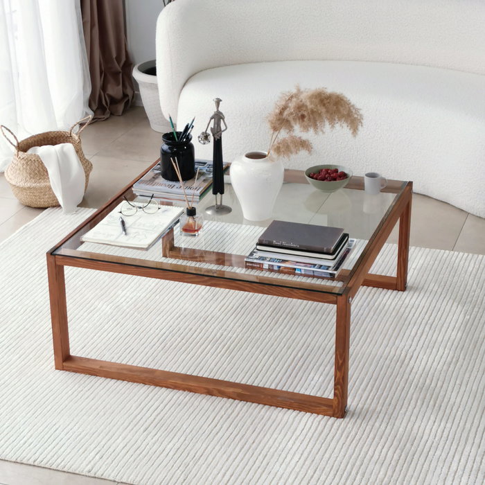 Hanah Home Mesa de Centro Via de Cristal Templado y Madera